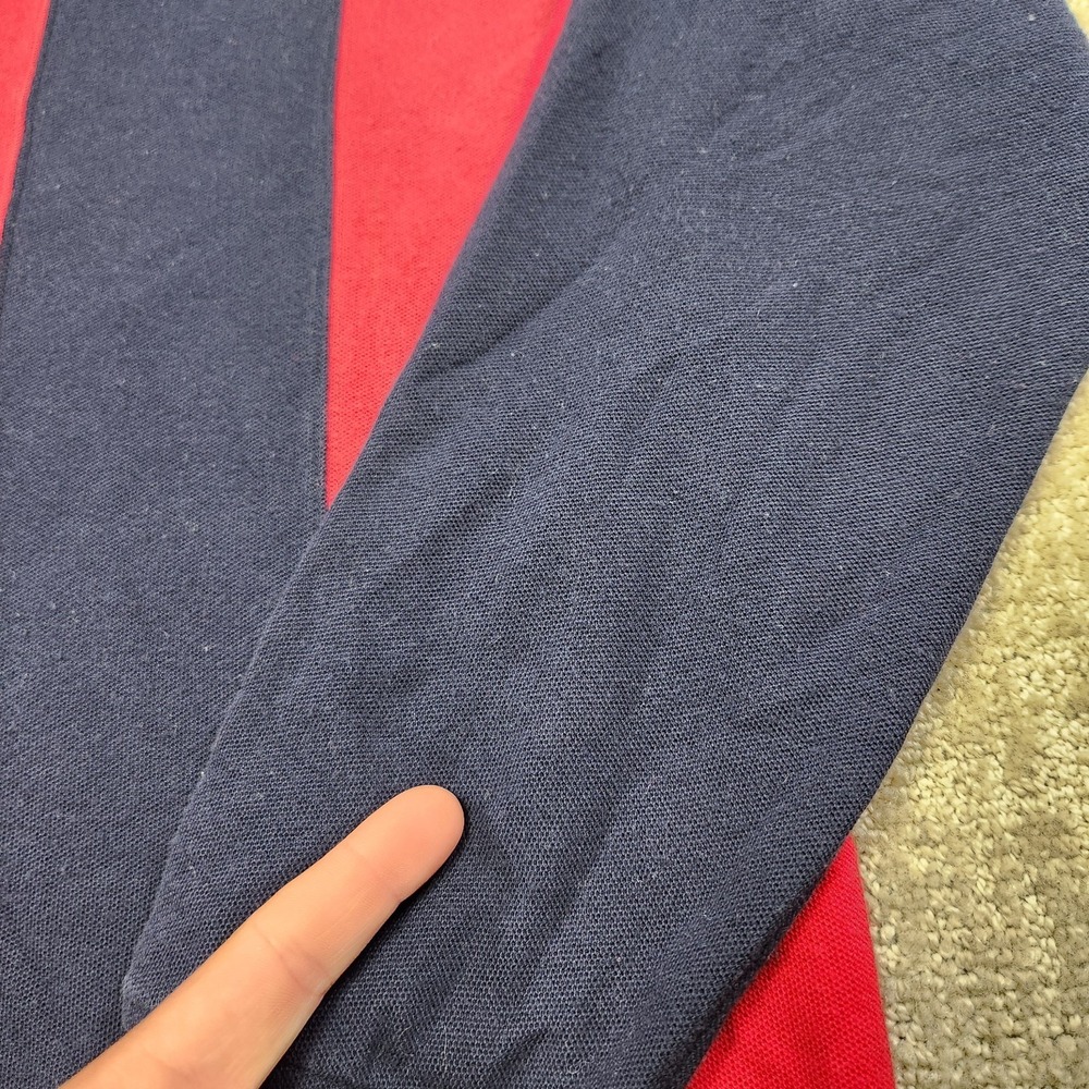 Vintage Lands End Rugby Shirt Men‎ Large Denim Chunky Vertical Striped Blue Red - Picture 4 of 9